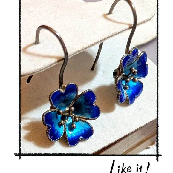 RARE Vintage Mint Sterling Guilloche Enamel Designer Signed Earrings - Picture 4 of 8